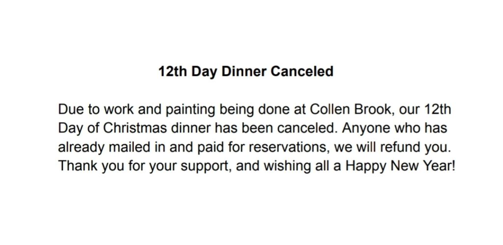12th day dinner canceled